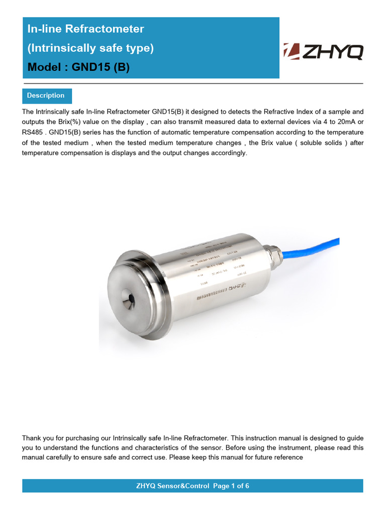 GND15(B) In-line Refractometer Guide | PDF | Materials Science | Metrology