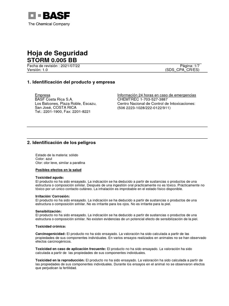 Hoja de Seguridad STORM 0.005 BB | PDF | Agua | Contaminación
