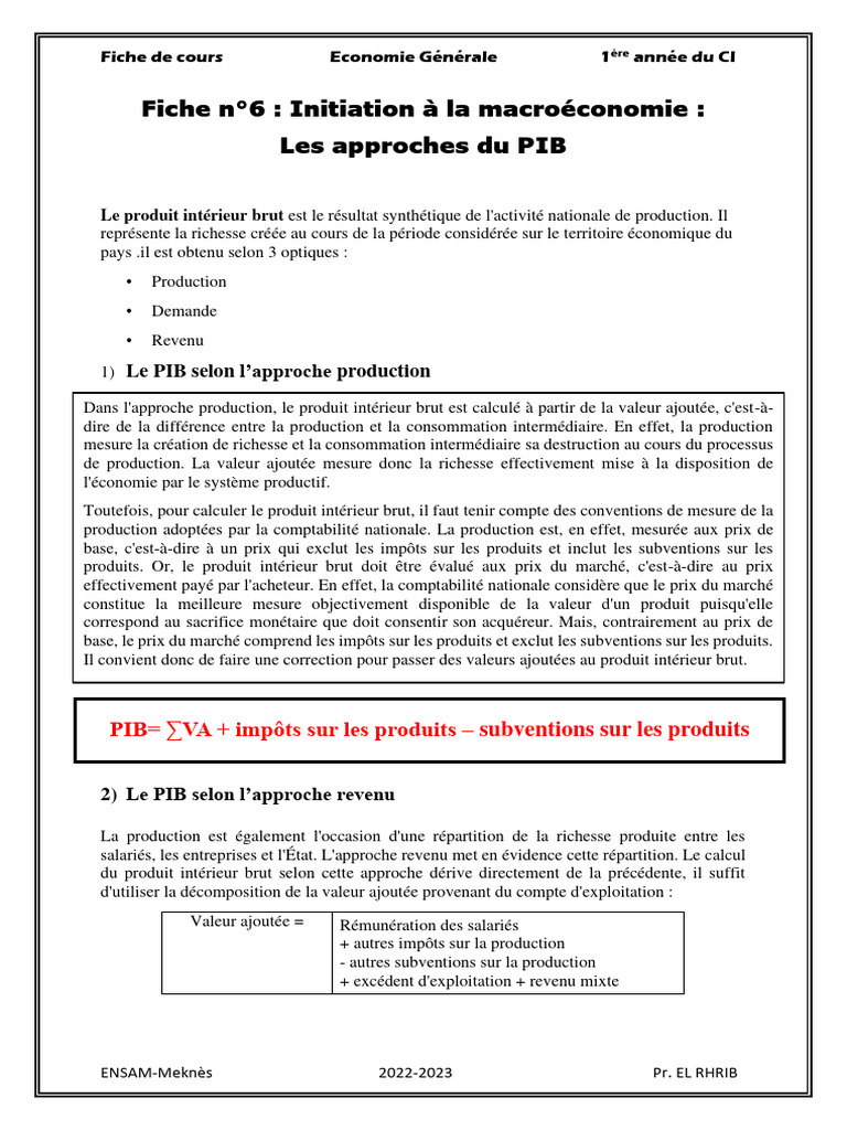 Approches du PIB en macroéconomie | PDF | Produit intérieur brut | Prix