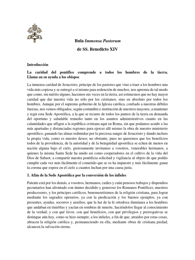 Bula Immensa Pastorum: Protección a Indios | PDF | Iglesia Católica ...