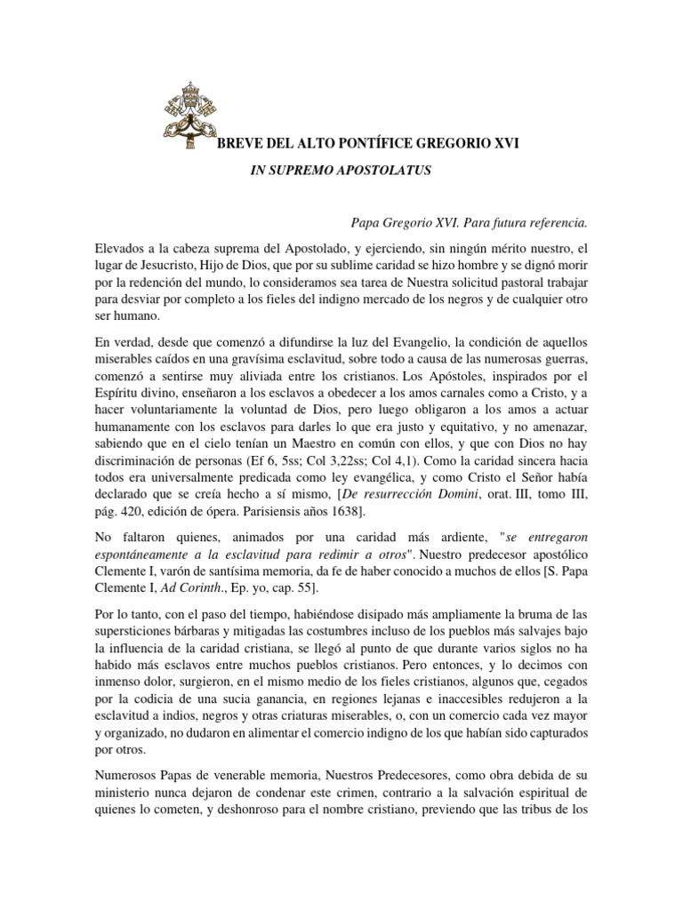 Breve 'In Supremo Apostolatus' (SS. Gregorio XVI. 1839) PDF Papa