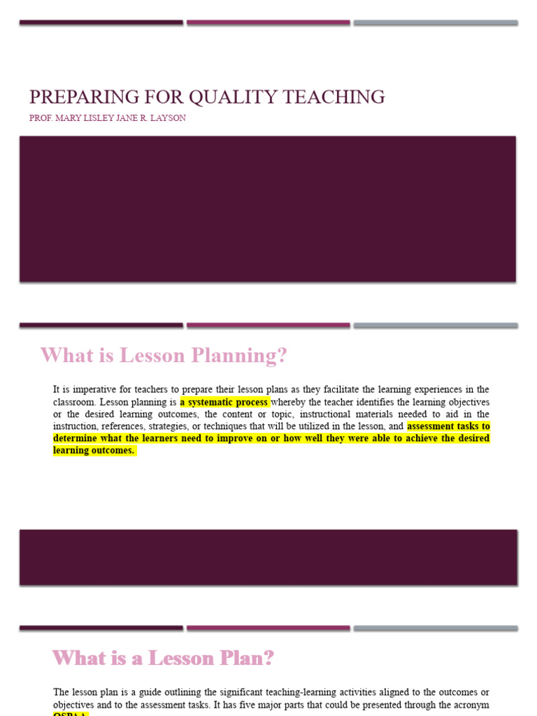 Preparing For Quality Teaching | PDF | Learning | Lesson Plan