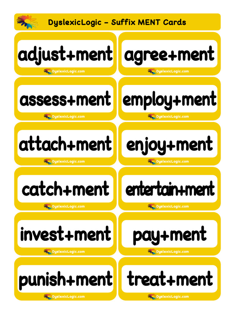 Suffix MENT Learning Cards | PDF | Wellness | Lifestyle