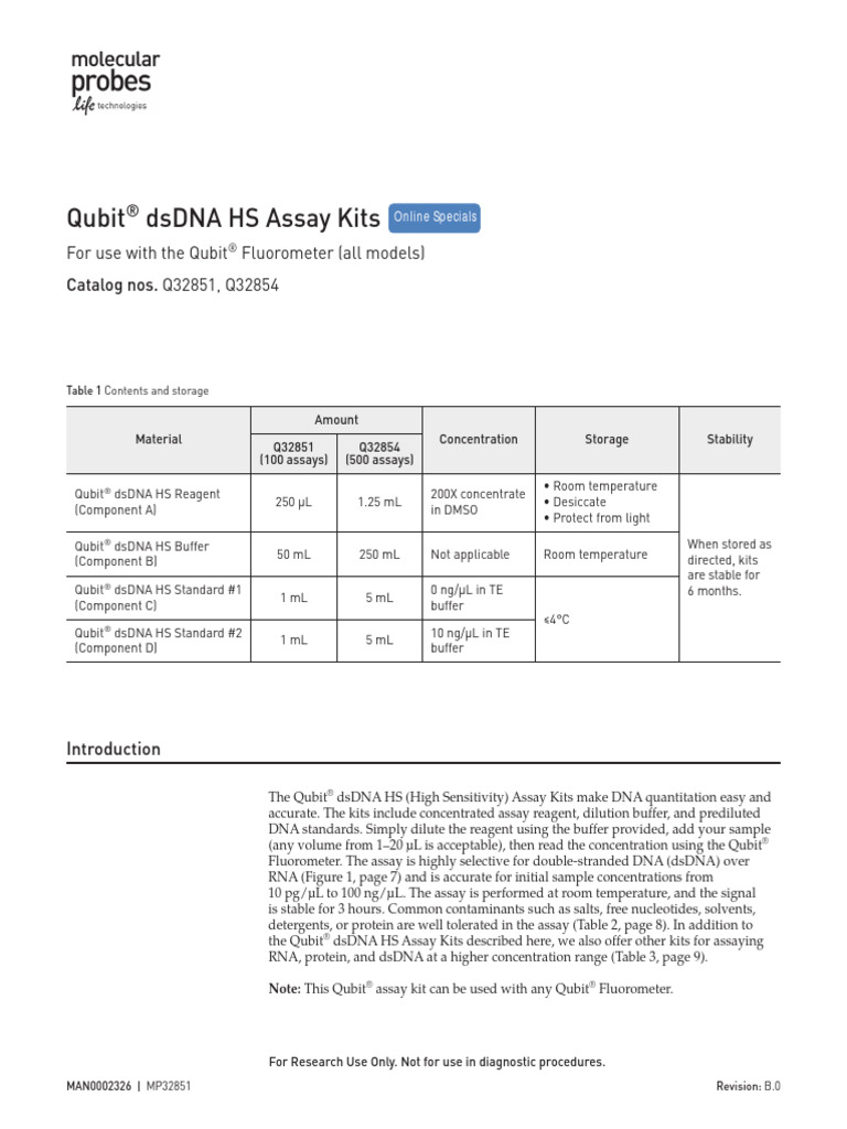 Qubit dsDNA HS Assay UG PDF Dna Assay