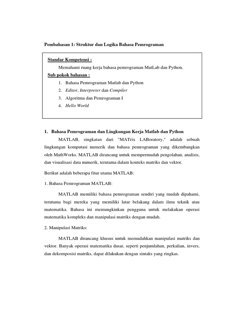 Struktur dan Lingkungan Pemrograman Python & MATLAB | PDF