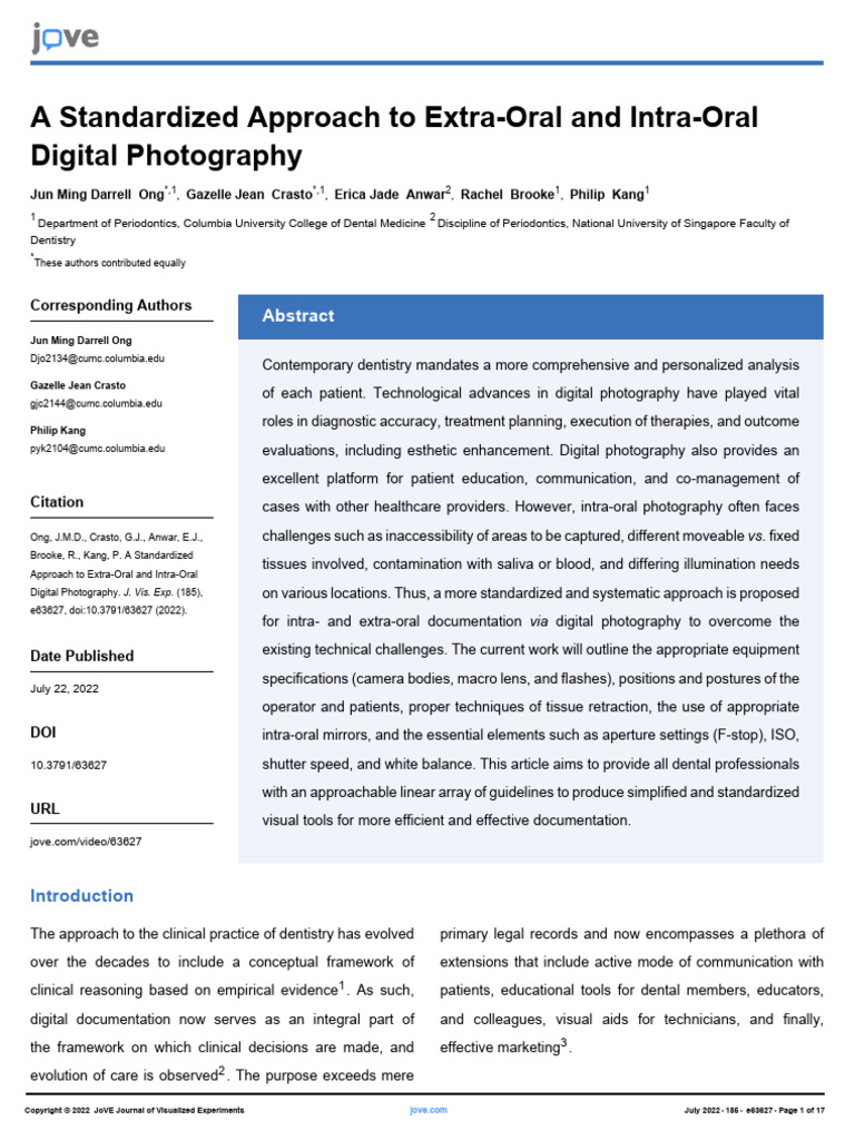 A Standardized Approach To Extra-Oral and Intra-Oral Digital ...