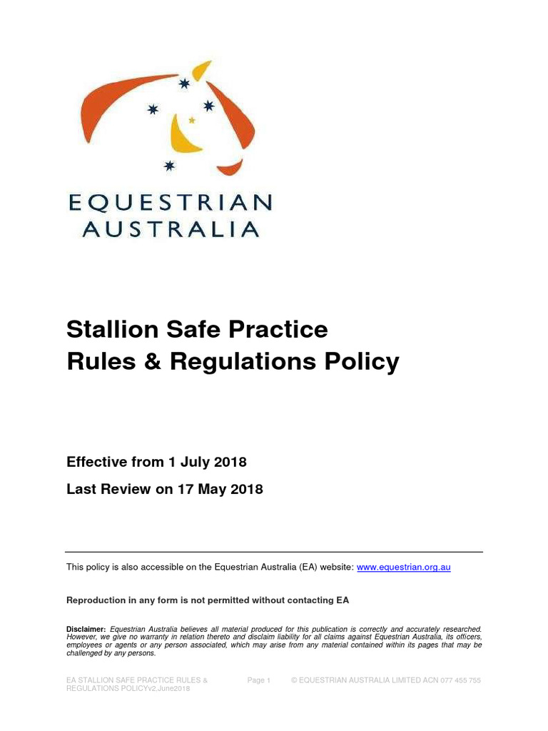 Stallion Safety Rules & Regulations Guide | PDF | Equestrianism | Horses