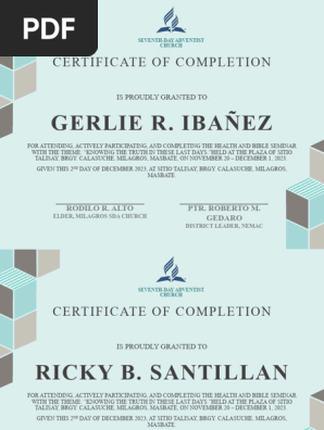 Certificate of completion