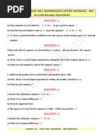 SSLC Mathematics Important Questions Chap 4 EM SECOND DEGREE EQUATIONS