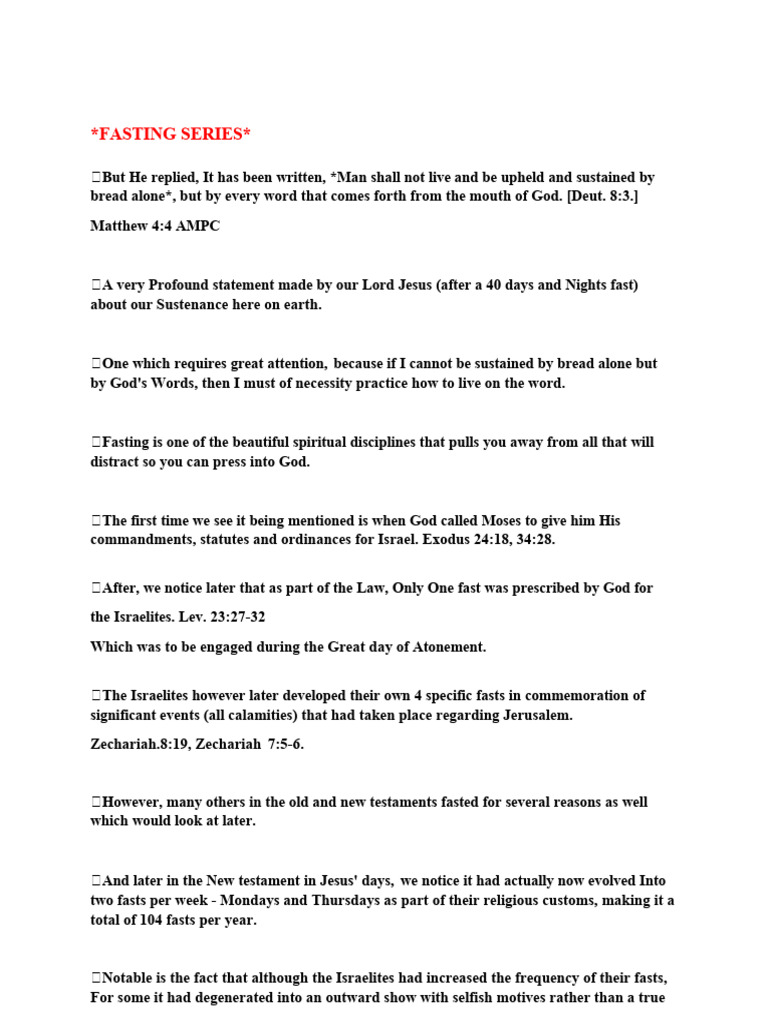 Understanding Fasting Practices | PDF | Gospel Of Matthew | Books Of Kings