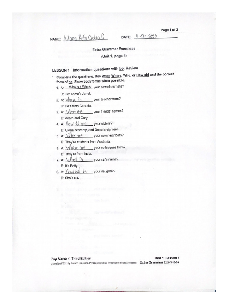 Extra Activity Unit 1 | PDF
