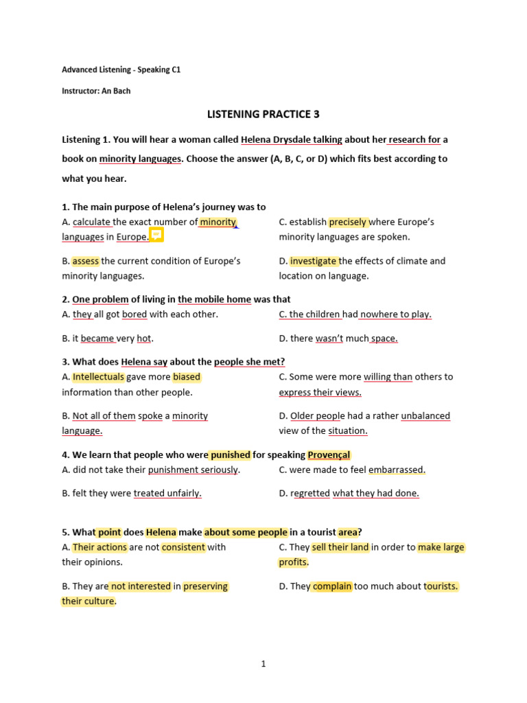 Advanced Listening Practice C1: Language & Careers | PDF | Human ...