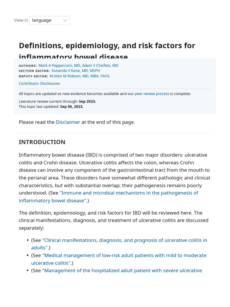 Definitions, Epidemiology, and Risk Factors For Inflammatory Bowel Disease UpToDate Download