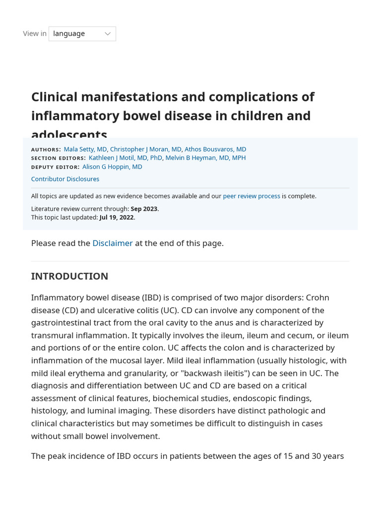 Clinical Manifestations and Complications of Inflammatory Bowel Disease
