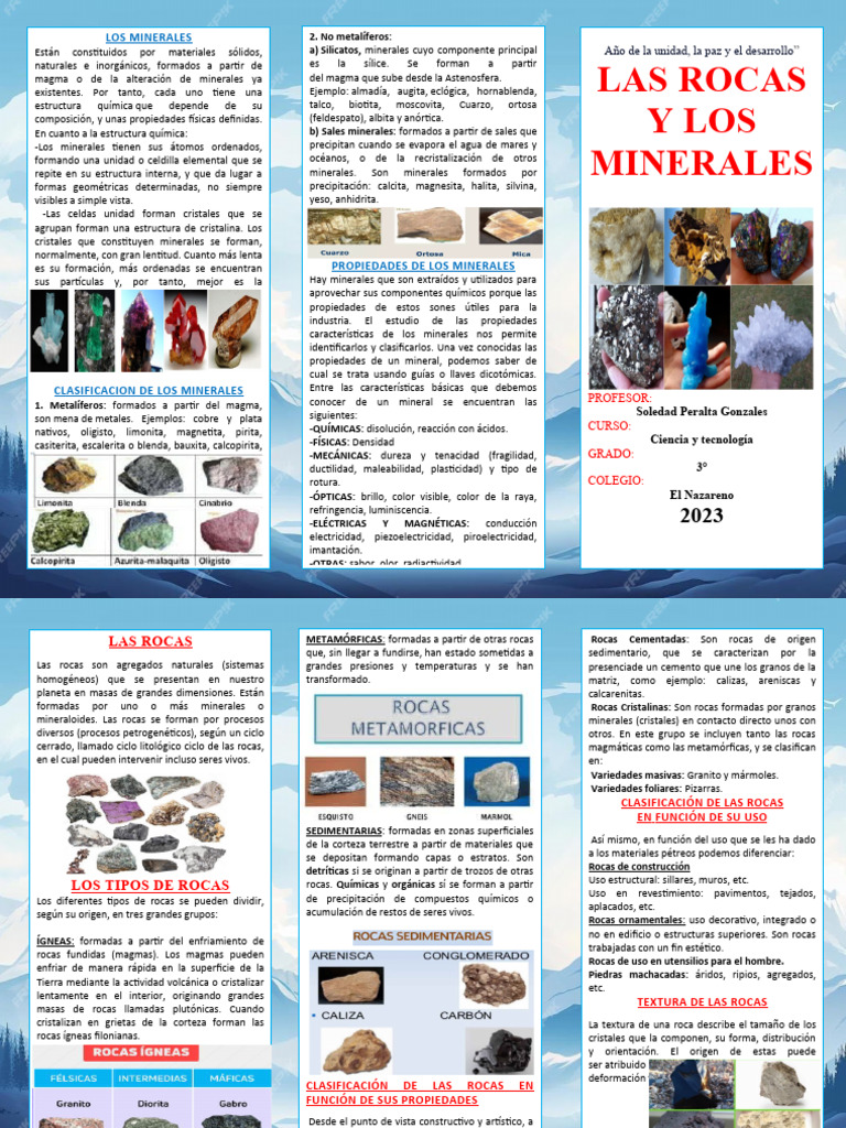 Las Rocas y Los Minerales Triptico | PDF | Roca (geología) | Minerales, image size:768x1024
