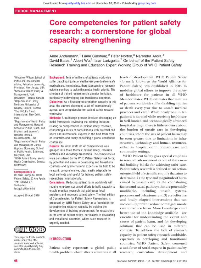 Core Competencies For Patient Safety (B) | PDF | Patient Safety | Safety