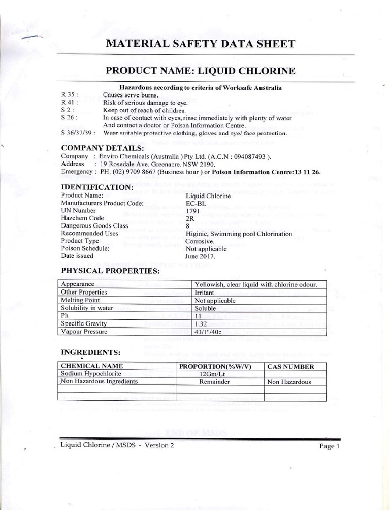 MSDS Chlorine11 PDF