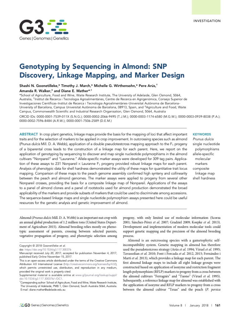 Genotyping by Sequencing in Almond: SNP Discovery, Linkage Mapping, and ...