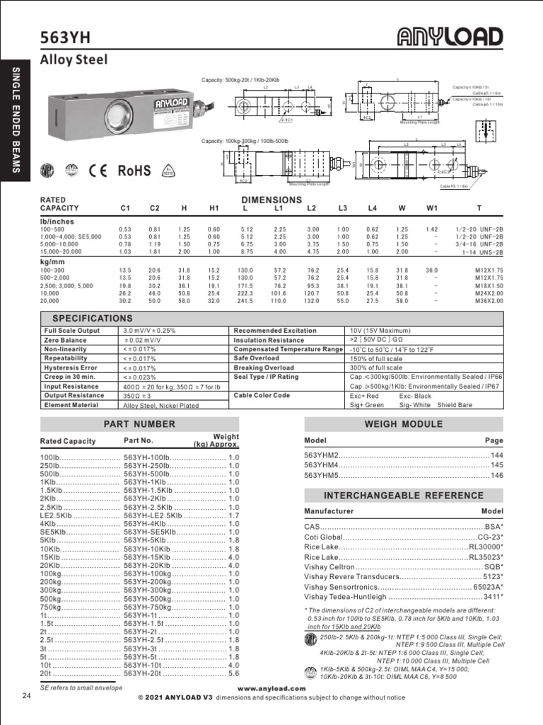 AnyLoad 563YH Load Cell Specifications | PDF