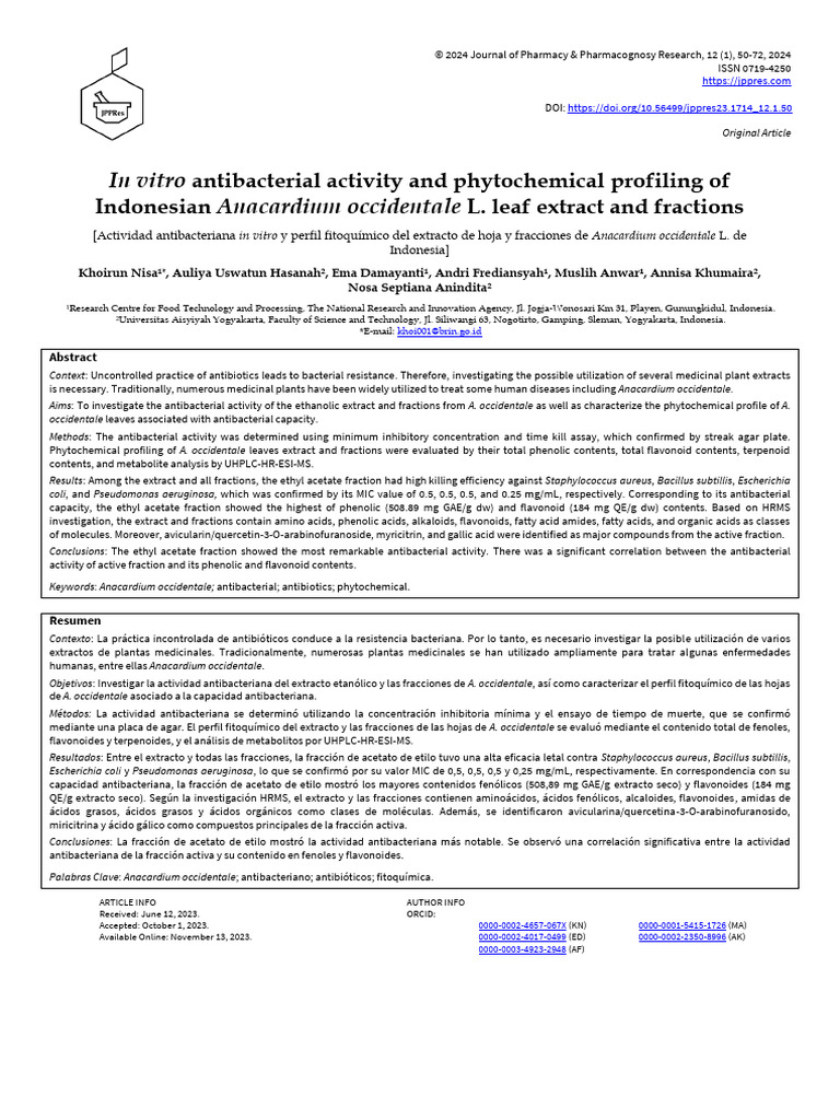 In Vitro Antibacterial Activity and Phytochemical Profiling of ...