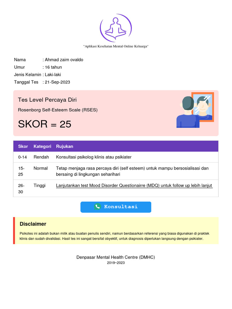 Psikotes Self Esteem | PDF