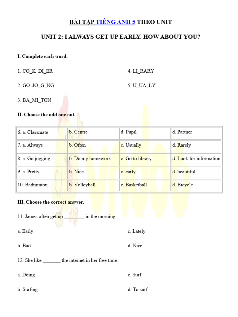 English Exercises for Grade 5 Unit 2 | PDF | Cuisine | Food And Drink