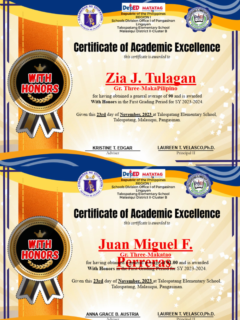 1st Quarter Acad Award Cert Pdf