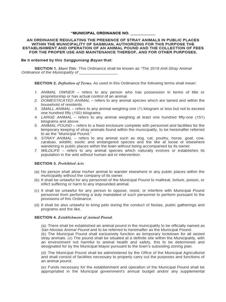 Stray Animals Regulation Ordinance | PDF | Government | Justice