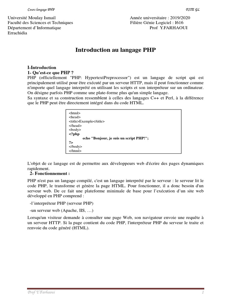 Cours de PHP : Introduction et Fonctions | PDF | PHP | Mise en réseau