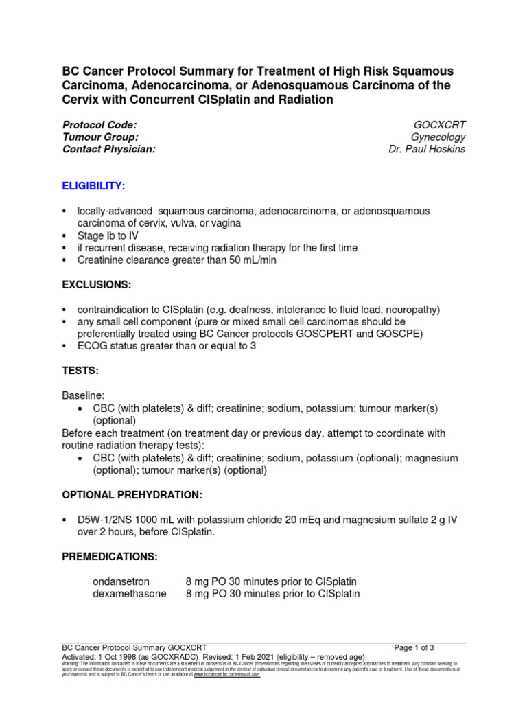 BC Cancer Protocol for Cervical Carcinoma | PDF | Radiation Therapy ...