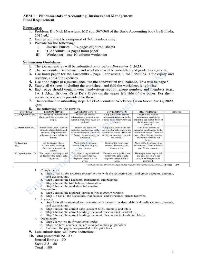 ABM1 Final Requirement Guidelines | PDF | Debits And Credits | Expense