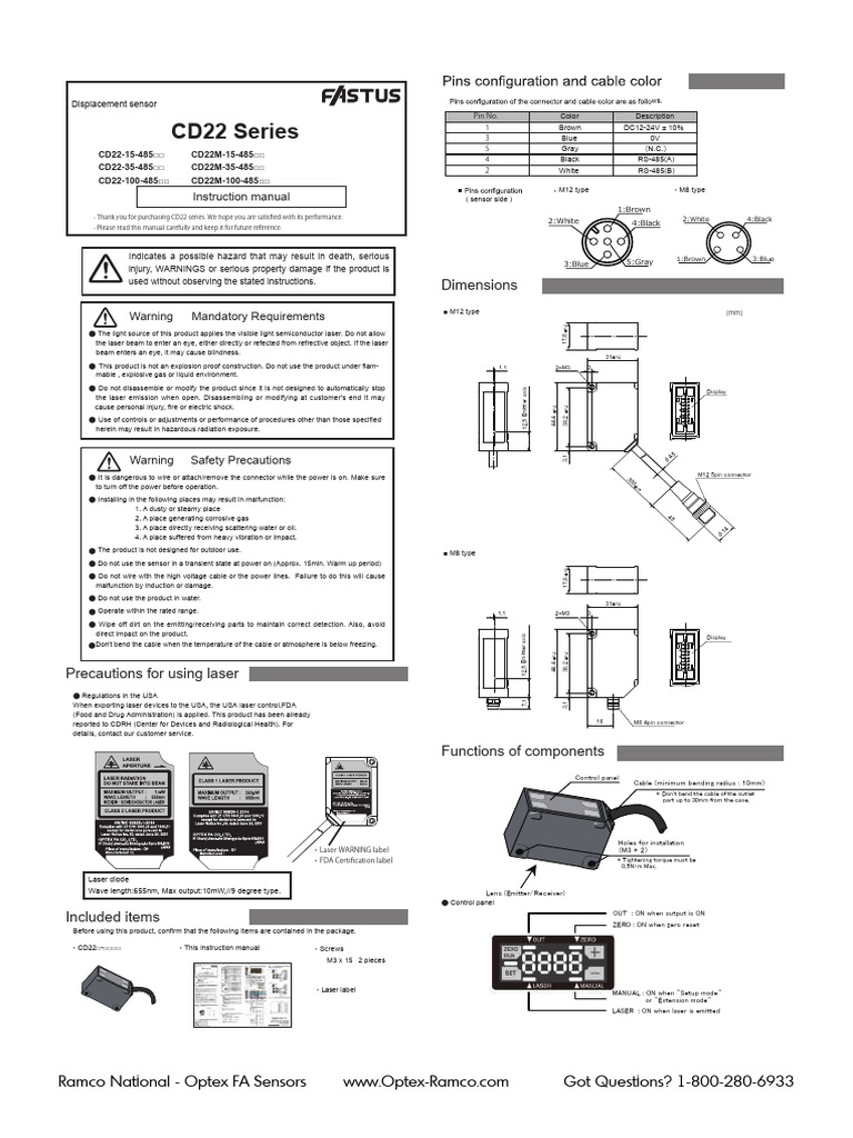 Optex cd22 rs485 Manual PDF Laser Food And Drug Administration