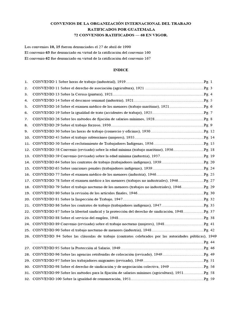 Indice de Convenios de La OIT | PDF | Organización Internacional del ...