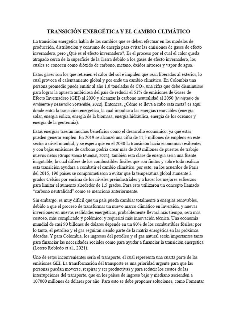 Transición Energética y Cambio Climático | PDF | Gases de efecto ...