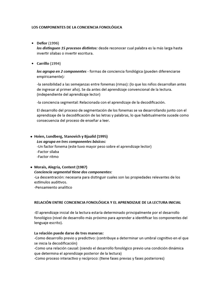 LOS COMPONENTES DE LA CONCIENCIA FONOLÓGICA | PDF