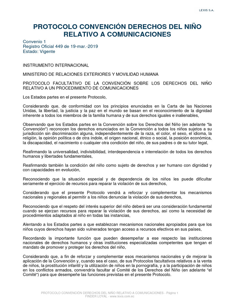Protocolo Facultativo de La Convención Sobre Los Derechos Del Niño