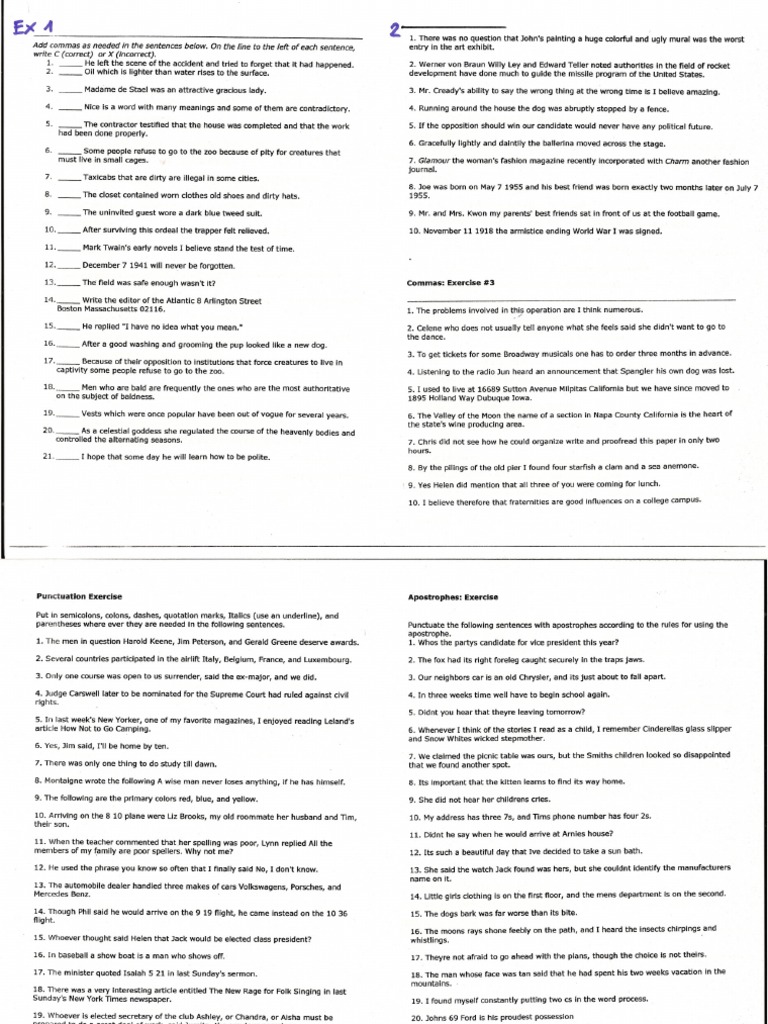 Punctuation Exercises | PDF