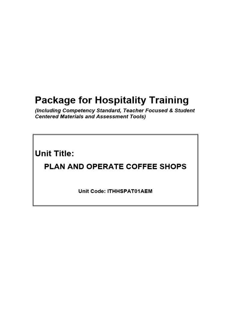 ITHHSPAT01AEM-Plan and Operate Coffee Shops | PDF | Marketing Research ...