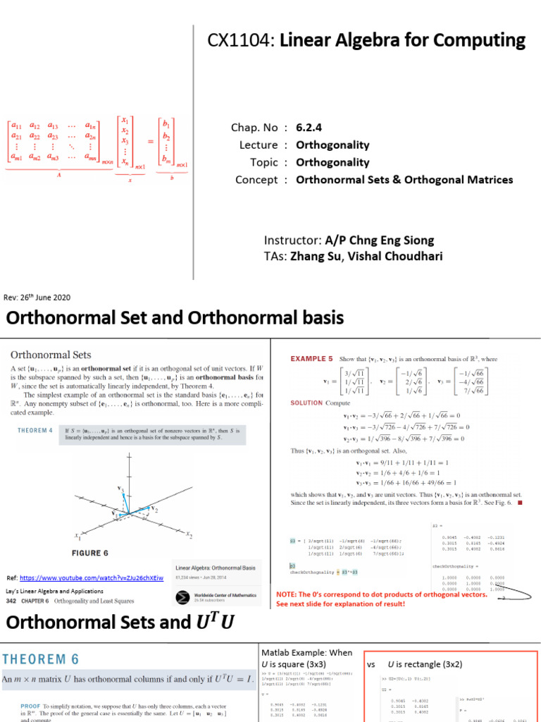 6.2.4 Orthonormal Sets Orthogonal Matrices 1oct2021 PDF Matrix