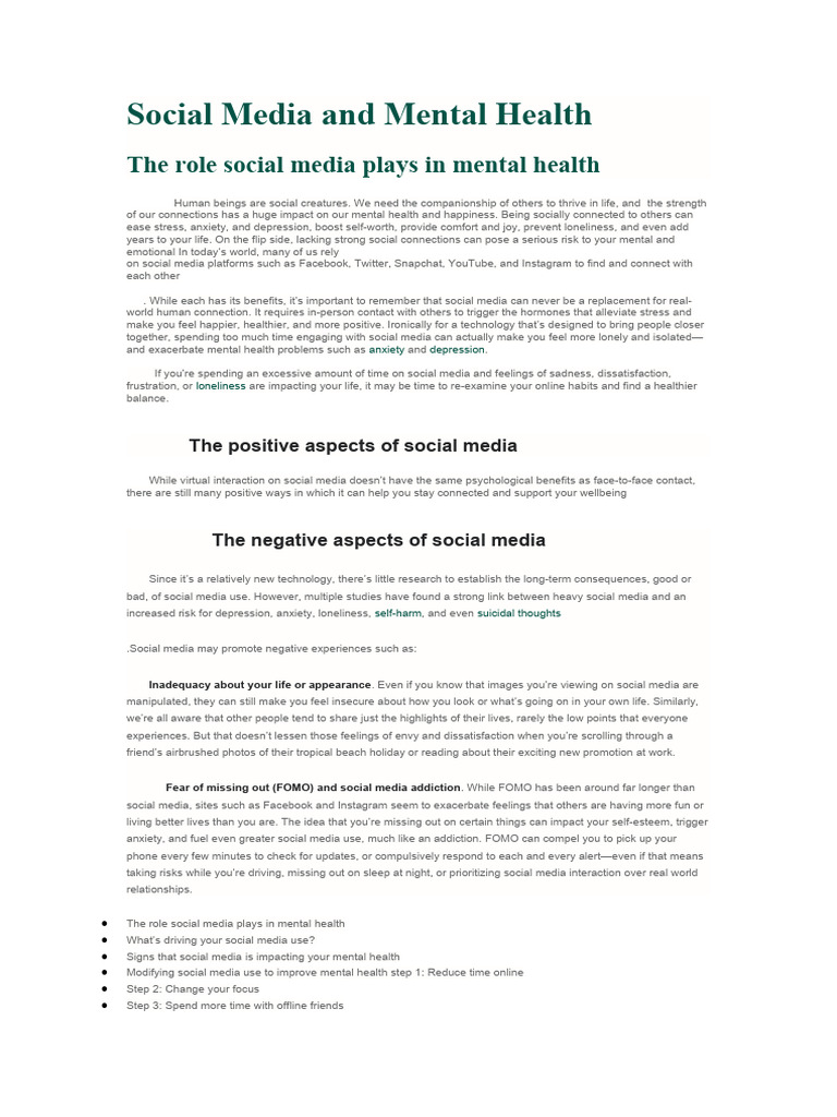 Social Media and Mental Health | PDF | Popular Culture & Media Studies ...