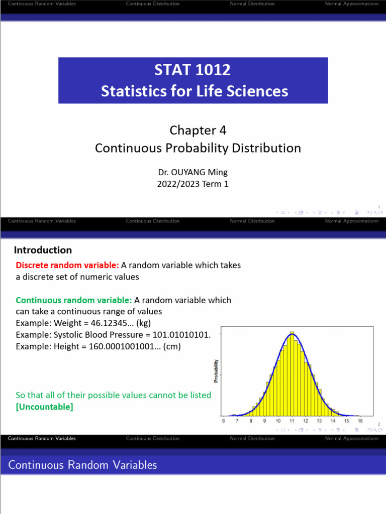 STAT1012 Ch4 Continuous Probability Distribution | PDF | Probability ...
