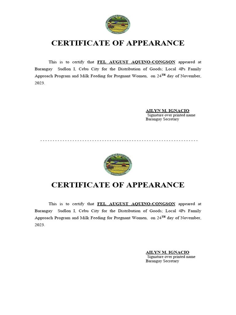 Sample Certificate Of Appearance Govt Of Appearance India Certified