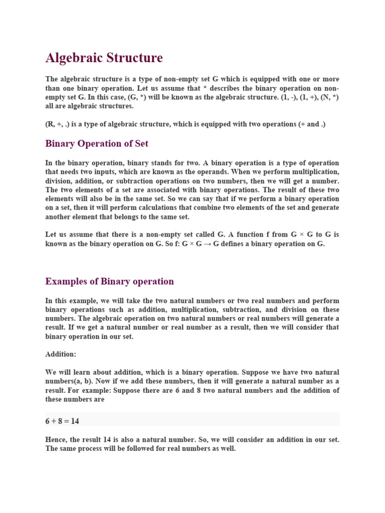 Algebraic Structure Notes | PDF | Group (Mathematics) | Algebraic ...
