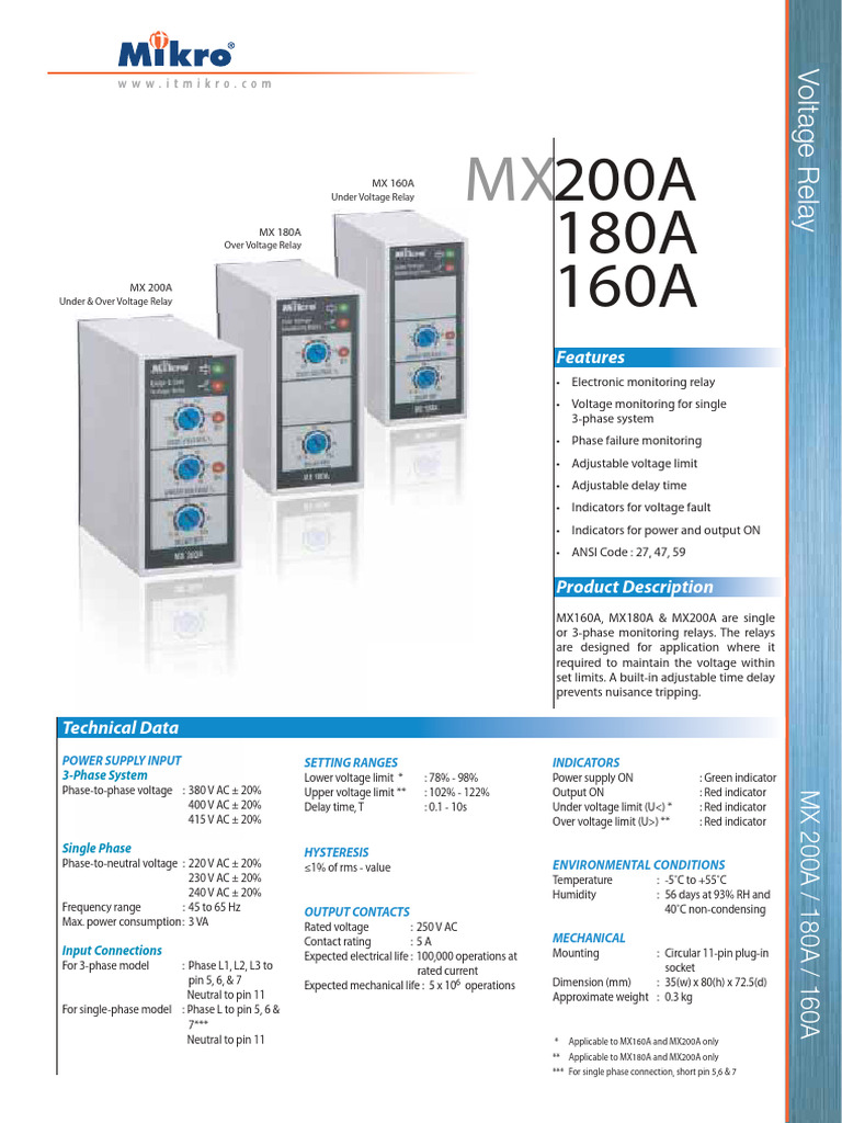 MX200A Voltage Monitoring Relay Manual | PDF | Relay | Alternating Current
