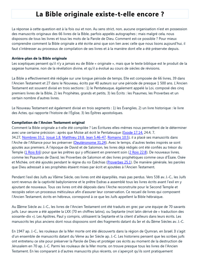 La Bible : Origines et préservation | PDF | Nouveau testament | Bible