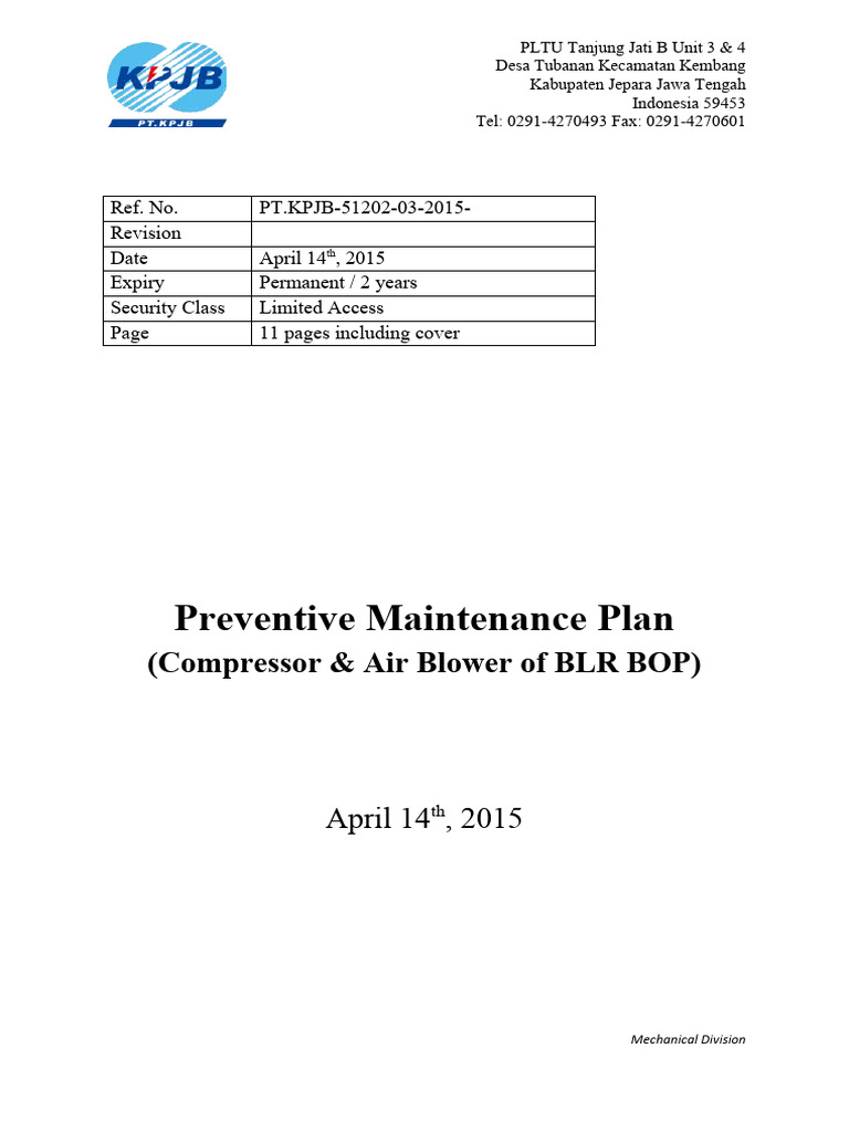 Maintenance Plan For Ash Conv. & Air Blower R1 | PDF | Valve | Liquids
