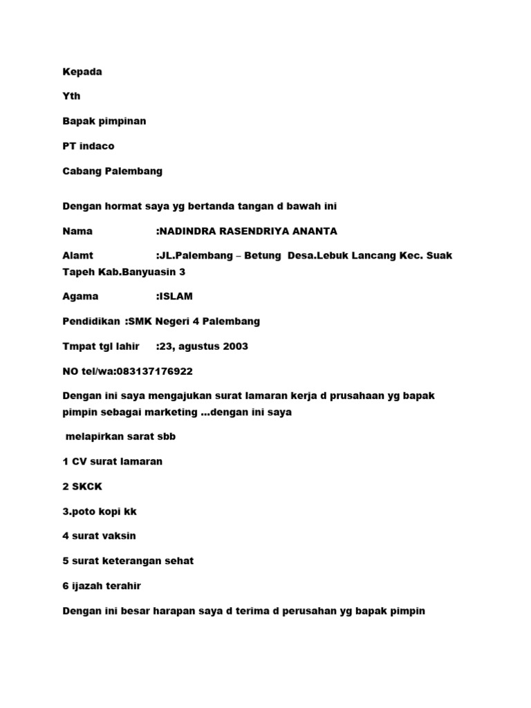 Surat Lamaran Marketing | PDF