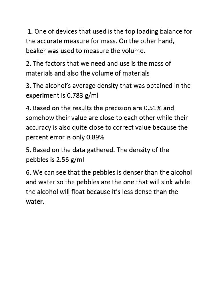 Density Measurement Experiment Results | PDF