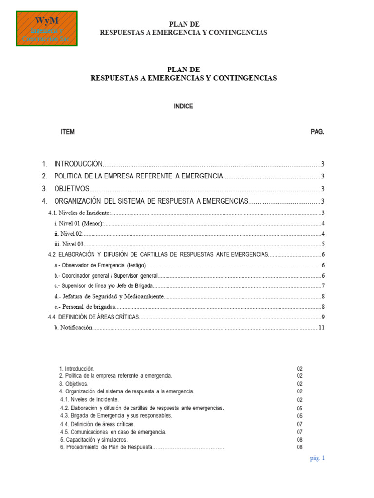 Plan de Respuesta a Emergencias | PDF | Andamio | Emergencia