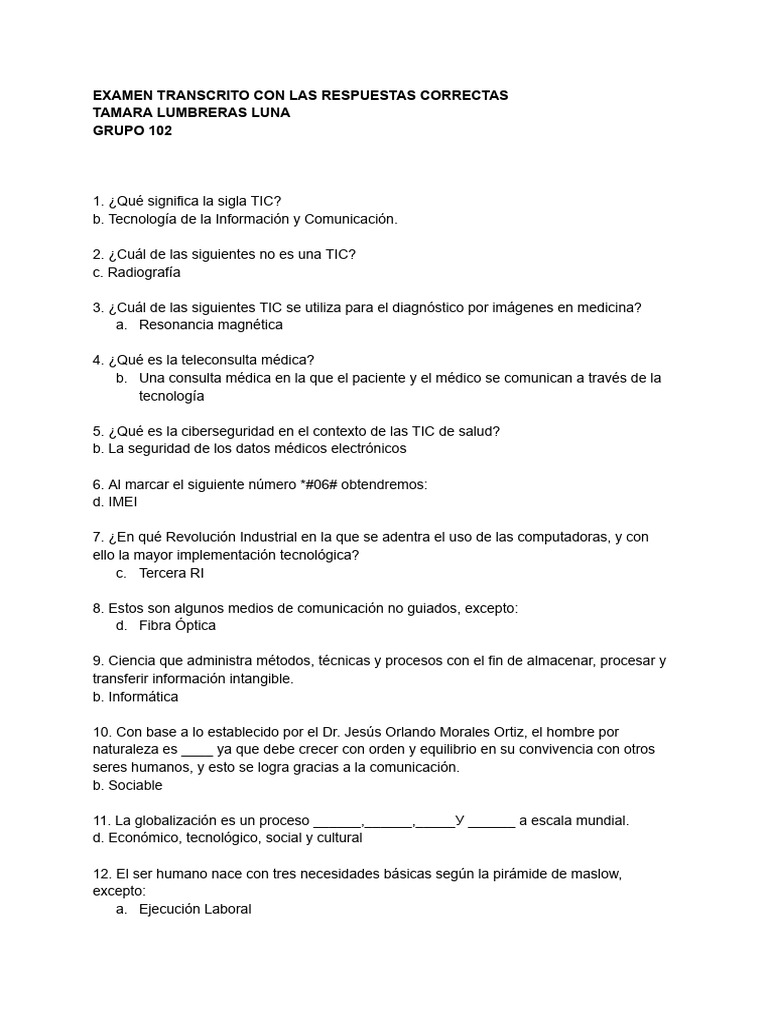 Examen de TIC en Salud: Respuestas Correctas | PDF | Tecnología de ...